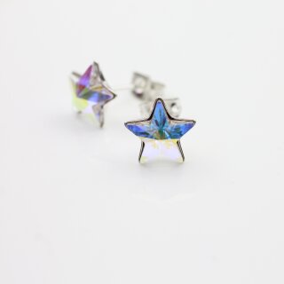 Sterling Silber Orhstecker Stern mit Swarovski Kristalle 10 mm Silber Stern