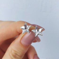 Sterling Silver stud Star earrings with crystals from Swarovski, Sparkly Star Earrings, Star Stud Earrings