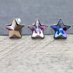 Sterling Silver stud Star earrings with crystals from Swarovski, Sparkly Star Earrings, Star Stud Earrings