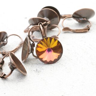 14mm Rivoli Leverback Earring Settings, Fits Swarovski 1122 & Same Size Stones, Jewelry Making Supplies Antique Copper