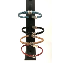 Geflochtenes Lederarmband Katze mit Magnetverschluss