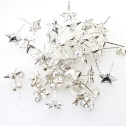 1 Pair 925 Sterling Silver stud Star earrings Settings for Swarovski Crystal 4547 - 10 mm