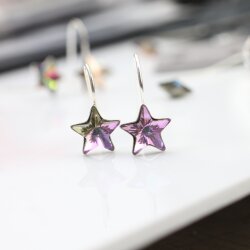 Sterling Silver Hook Earrings, Star earrings with crystals from Swarovski, Sparkly Star Earrings