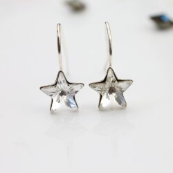 Sterling Silver Hook Earrings, Star earrings with crystals from Swarovski, Sparkly Star Earrings