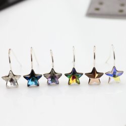 Sterling Silver Hook Earrings, Star earrings with...