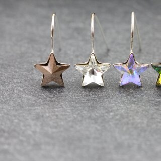 Sterling Silver Hook Earrings, Star earrings with crystals from Swarovski, Sparkly Star Earrings 129 Crystal Rose Gold