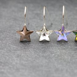 Sterling Silver Hook Earrings, Star earrings with...