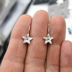 Sterling Silver Hook Earrings, Star earrings with...