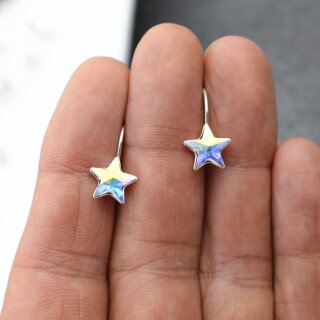 Sterling Silber Ohrringe Stern mit Swarovski Kristalle 10 mm Silber Stern 28 Crystal Aurora Borealis