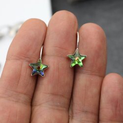 Sterling Silver Hook Earrings, Star earrings with...