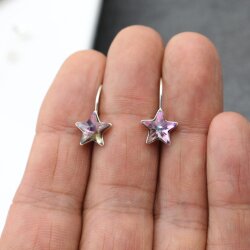 Sterling Silver Hook Earrings, Star earrings with...