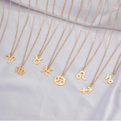 Stainless steel necklace in gold with zodiac pendant,...