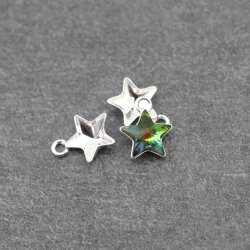 4 Pcs 925 Sterling Silver Star Pendants setting for 10 mm Swarovski Star Crystals