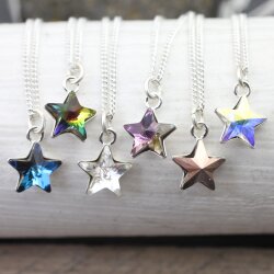 Sterling Silver Star Pendant Necklace with crystals from...