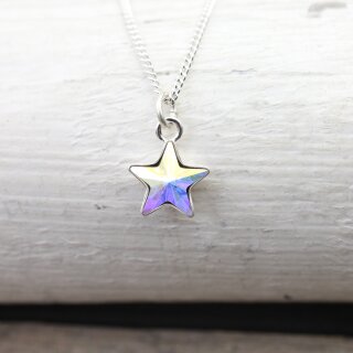 Sterling Silber Stern Kette mit Swarovski Kristalle 10 mm Silber Stern 28 Crystal Aurora Borealis