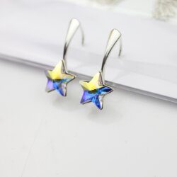 Sterling Silver Hook Earrings, Star earrings with crystals from Swarovski, Sparkly Star Earrings