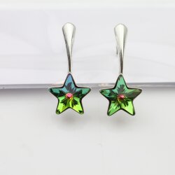 Sterling Silver Hook Earrings, Star earrings with crystals from Swarovski, Sparkly Star Earrings