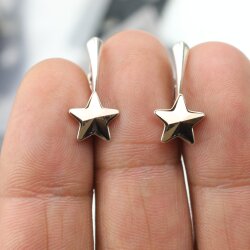 Sterling Silver Hook Earrings, Star earrings with...