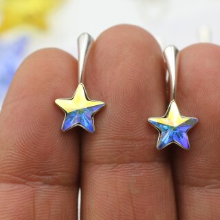 Sterling Silver Hook Earrings, Star earrings with crystals from Swarovski, Sparkly Star Earrings 28 Crystal AB