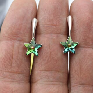 Sterling Silver Hook Earrings, Star earrings with crystals from Swarovski, Sparkly Star Earrings