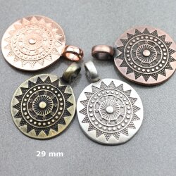 5 Sun Mandala Round Disc Pendants 29 mm (Ø 6 mm),...