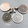 5 Sun Mandala Round Disc Pendants 29 mm (Ø 6 mm), antique silver