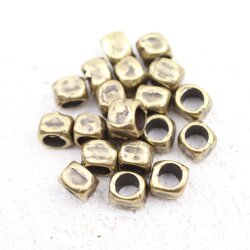 20 Square beads, Small metal beads, Antique Brass, Spacer Beads