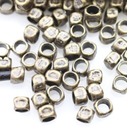 20 Square beads, Small metal beads, Antique Brass, Spacer Beads