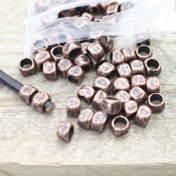 20 Square beads, Small metal beads, Antique Copper, Spacer Beads