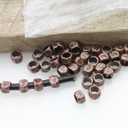 20 Square beads, Small metal beads, Antique Copper, Spacer Beads