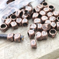 20 Square beads, Small metal beads, Antique Copper,...