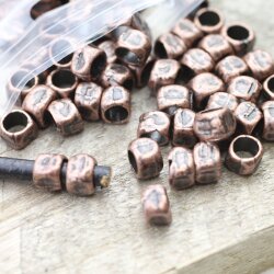 20 Square beads, Small metal beads, Antique Copper, Spacer Beads