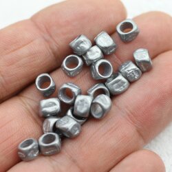 20 Square beads, Small metal beads, Dark Silver, Spacer Beads