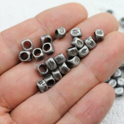 20 Square beads, Small metal beads, Dark Silver, Spacer Beads