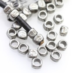 20 Square beads, Small metal beads, Dark Silver, Spacer Beads