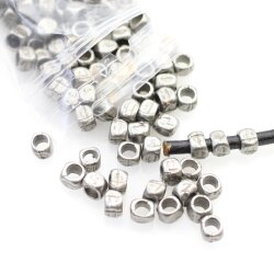 20 Square beads, Small metal beads, Dark Silver, Spacer Beads