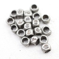 20 Square beads, Small metal beads, Dark Silver, Spacer Beads