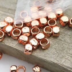 20 Square beads, Small metal beads, Spacer Beads Rose Gold