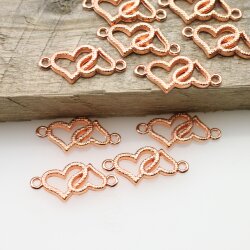 10 double Heart Connector, Rose Gold