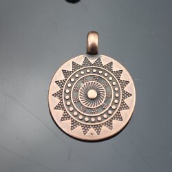 Großer ethnischer Sonnen Mandala Anhänger 33 mm, altkupfer