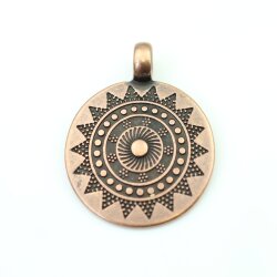 1 Sun Mandala Round Disc Pendants 33 mm, antique copper