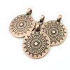 1 Sun Mandala Round Disc Pendants 33 mm, antique copper