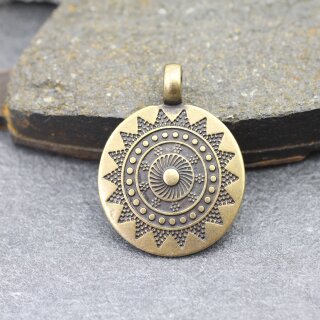 1 Sun Mandala Round Disc Pendants 33 mm, antique Brass