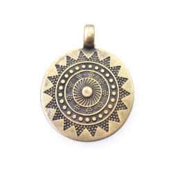 1 Sun Mandala Round Disc Pendants 33 mm, antique Brass