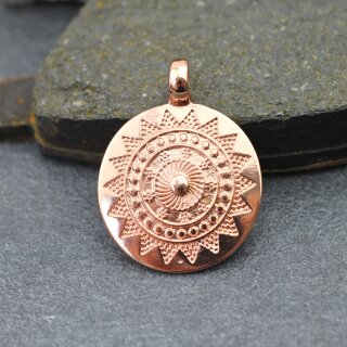 Großer ethnischer Sonnen Mandala Anhänger 33 mm, rose gold