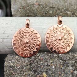 Großer ethnischer Sonnen Mandala Anhänger 33 mm, rose gold