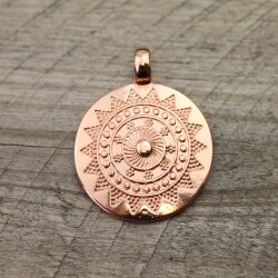 Großer ethnischer Sonnen Mandala Anhänger 33 mm, rose gold