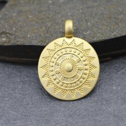 1 Sun Mandala Round Disc Pendants 33 mm, matte gold
