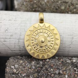 Großer ethnischer Sonnen Mandala Anhänger 33 mm, matt gold