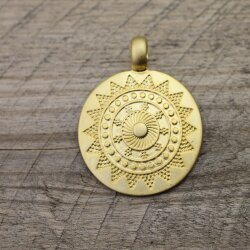 1 Sun Mandala Round Disc Pendants 33 mm, matte gold